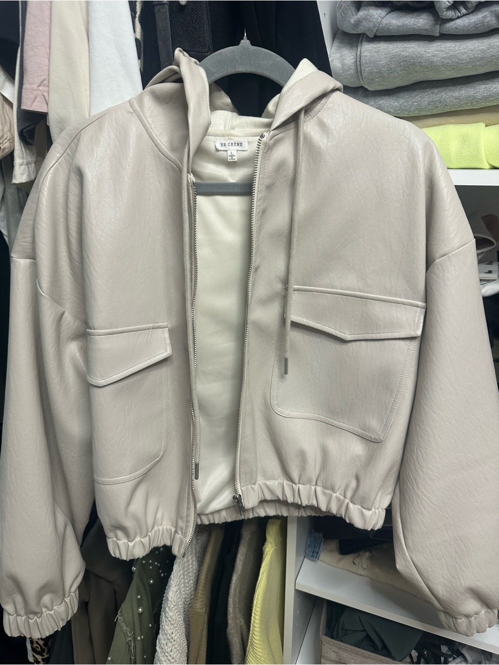 Vici Light Beige Hooded Bomber Jacket